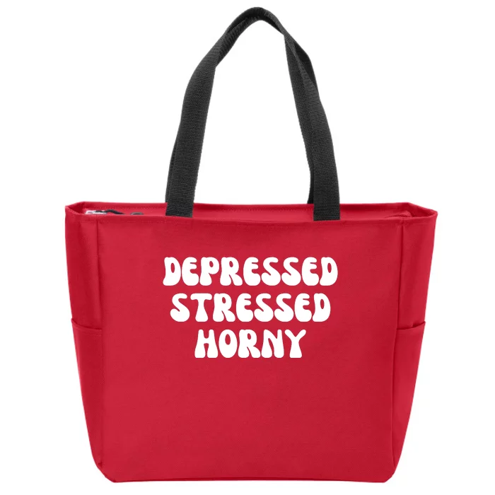 Funny Depressed Stressed Horny Zip Tote Bag