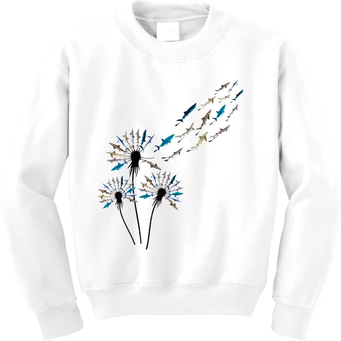 Flower Dandelion Sharks For Shark Lover Shark Kids Sweatshirt