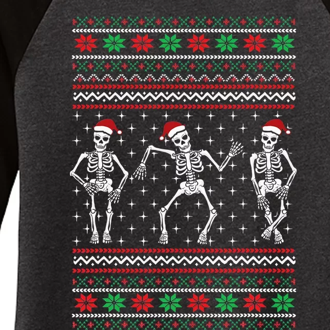 Funny Dancing Skeletons Ugly Christmas Sweater Women's Tri-Blend 3/4-Sleeve Raglan Shirt