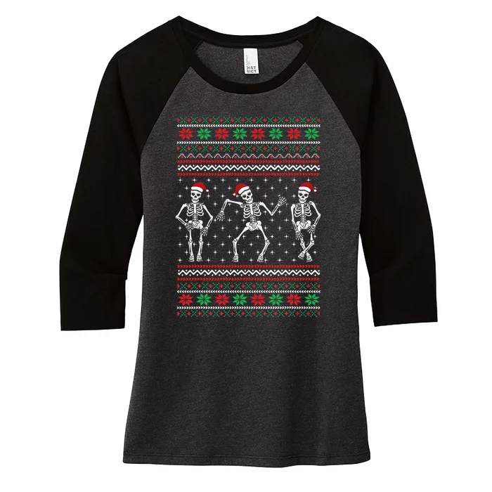 Funny Dancing Skeletons Ugly Christmas Sweater Women's Tri-Blend 3/4-Sleeve Raglan Shirt