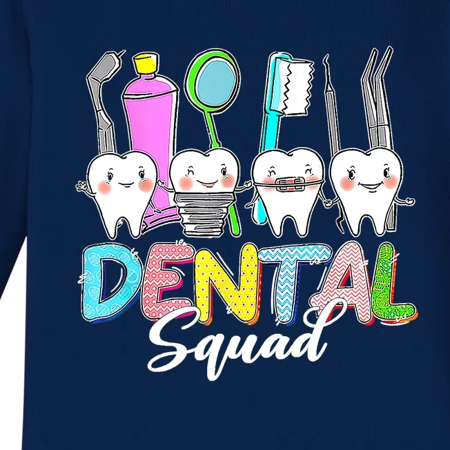 Funny Dental Squad Bunny Teeth Dentist Happy Easter Day Baby Long Sleeve Bodysuit