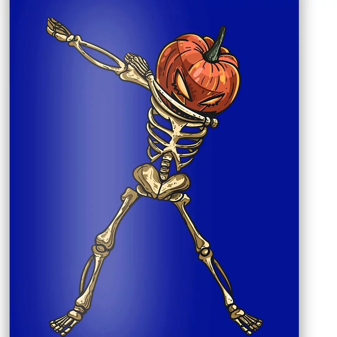 Funny Dabbing Skeleton Pumpkin Orange Lantern Print Gift Poster