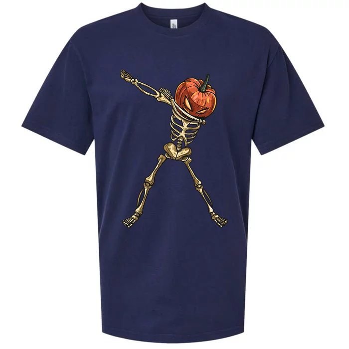 Funny Dabbing Skeleton Pumpkin Orange Lantern Print Gift Sueded Cloud Jersey T-Shirt