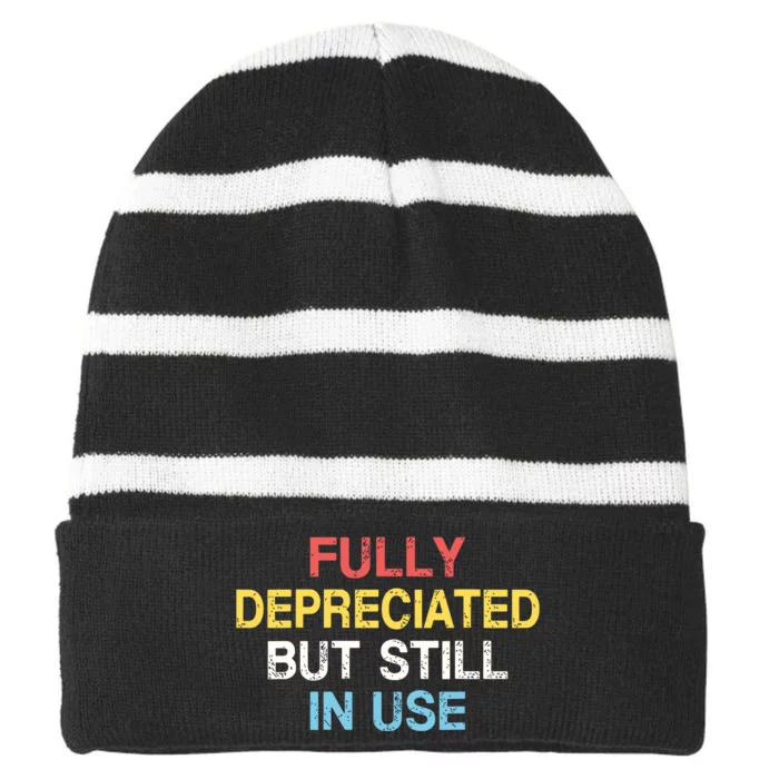 Fully Depreciated Still In Use For Accounting Retro Graphic Striped Beanie with Solid Band