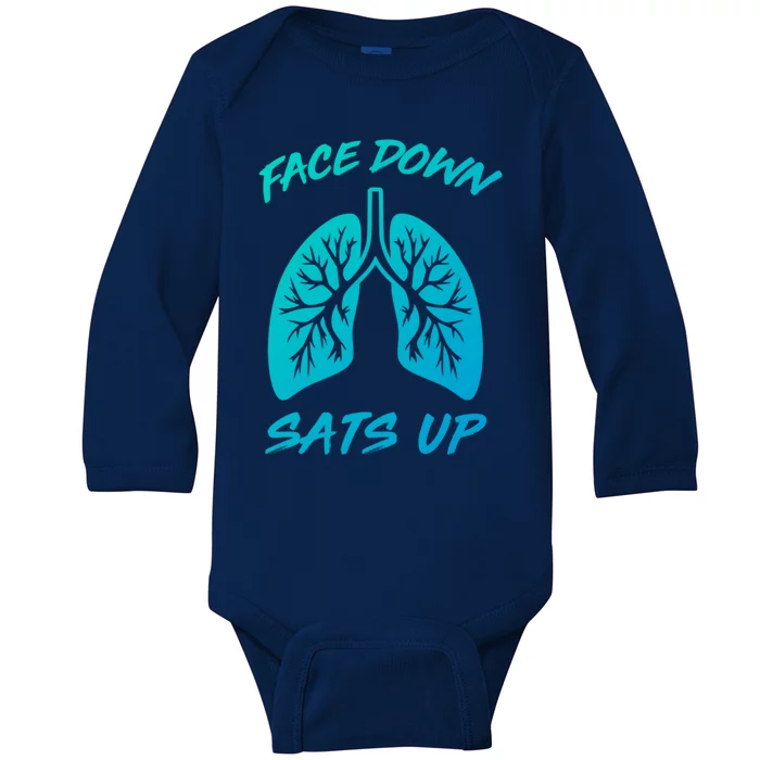 Face Down Sats Up Lungs Vintage Respiratory Therapist Rt Gift Baby Long Sleeve Bodysuit