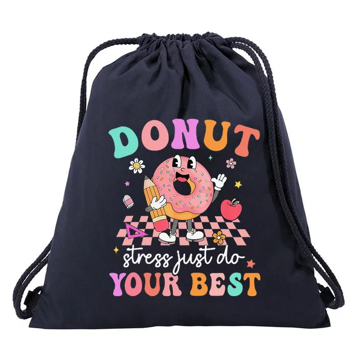 Funny Donut Stress Just Do Your Best Test Day Drawstring Bag