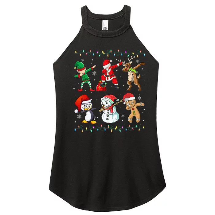 Festive Dabbing Santa Elf Friends Holiday Presents Women’s Perfect Tri Rocker Tank