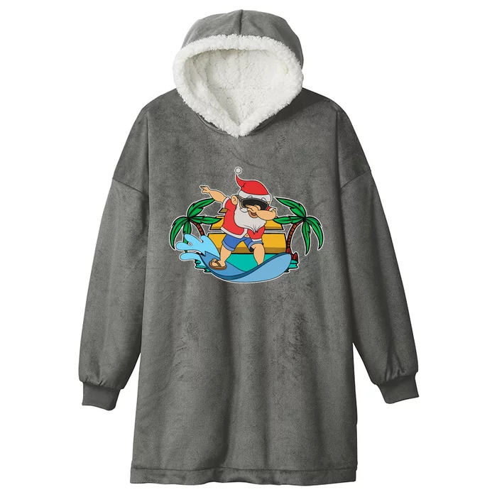 Funny Dabbing Santa Claus Surfing Summer Christmas In July Hooded Wearable Blanket