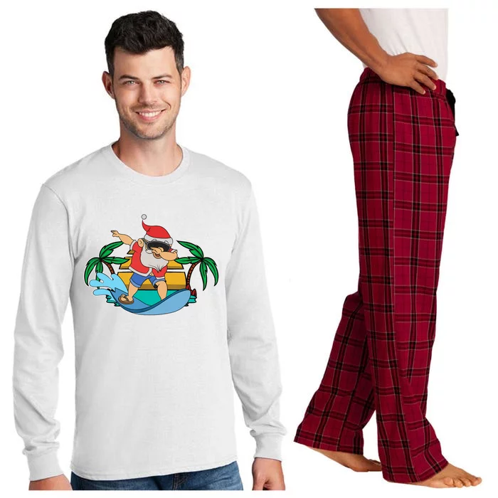 Funny Dabbing Santa Claus Surfing Summer Christmas In July Long Sleeve Pajama Set