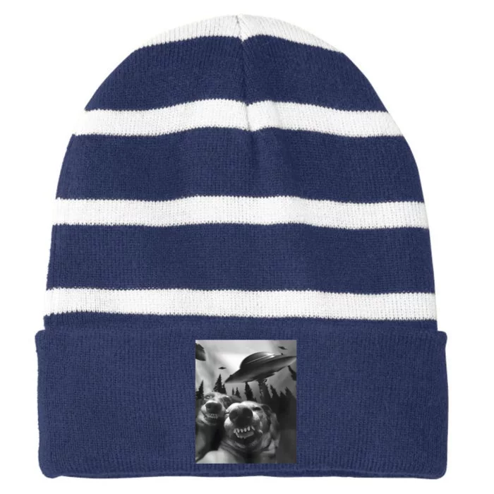 Funny Dogs Selfie With UFOs Striped Beanie with Solid Band