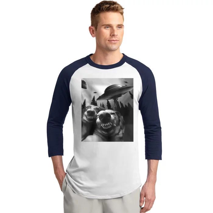 Funny Dogs Selfie With UFOs Baseball Sleeve Shirt