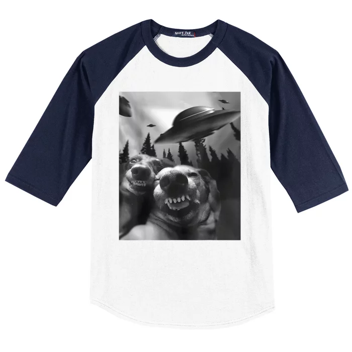 Funny Dogs Selfie With UFOs Baseball Sleeve Shirt