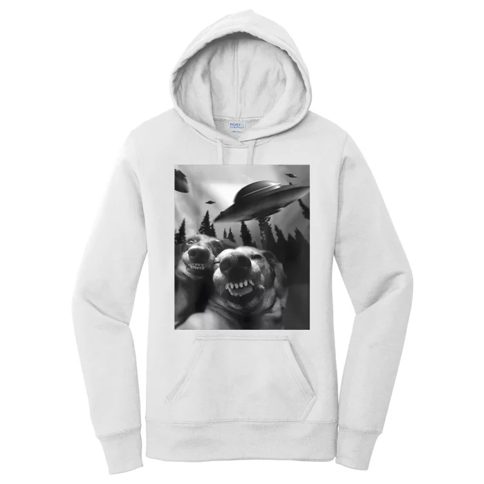 Funny Dogs Selfie With UFOs Women's Pullover Hoodie