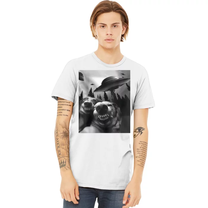 Funny Dogs Selfie With UFOs Premium T-Shirt