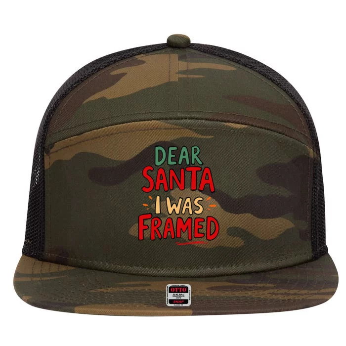 Funny Dear Santa I Was Framed Christmas Holiday 7 Panel Mesh Trucker Snapback Hat