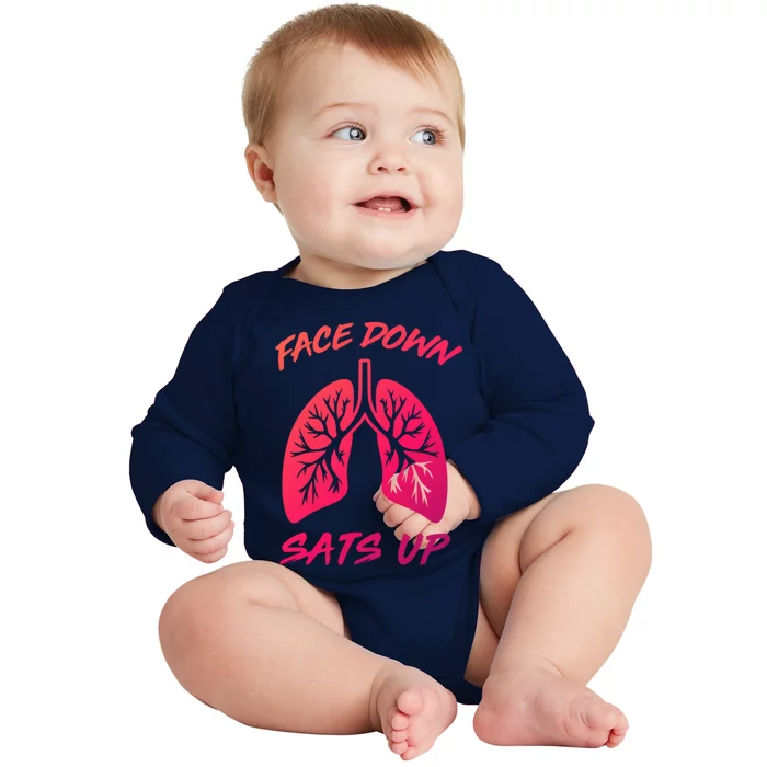 Face Down Sats Up Lungs Vintage Respiratory Therapist Rt Gift Baby Long Sleeve Bodysuit