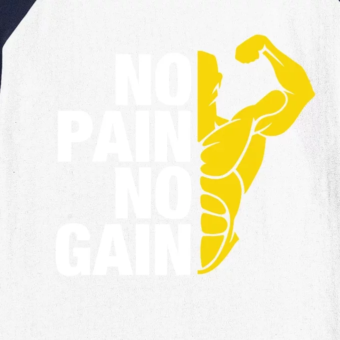 Funny Distressed Strong Gym Gift No Pain No Gain Gift Baseball Sleeve Shirt