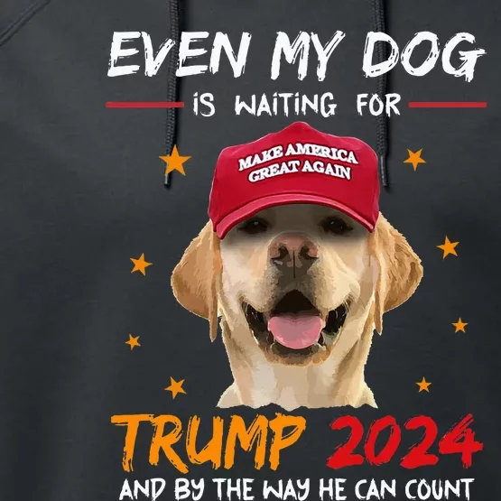 Funny Dog Saying Lover Even My Dog Is Waiting For Trump 2024 Performance Fleece Hoodie