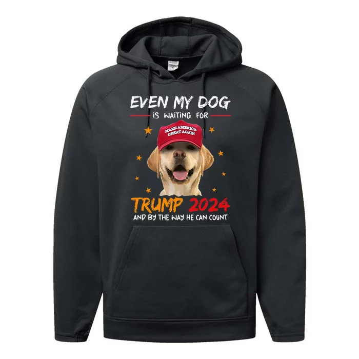 Funny Dog Saying Lover Even My Dog Is Waiting For Trump 2024 Performance Fleece Hoodie