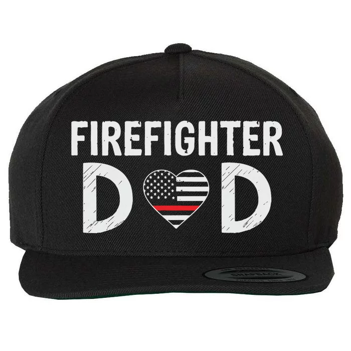 Firefighter Dad Support The Thin Red Line USA Flag Wool Snapback Cap