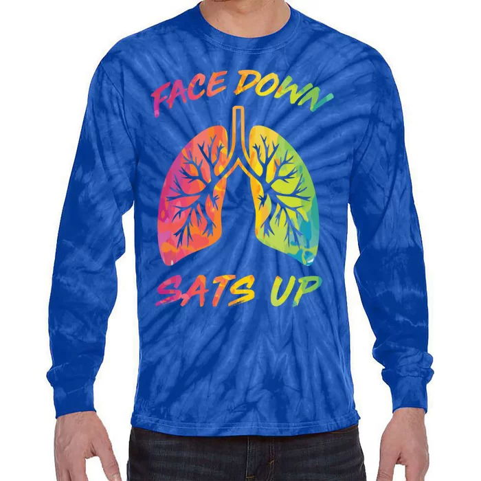 Face Down Sats Up Lungs Vintage Respiratory Therapist Rt Gift Tie-Dye Long Sleeve Shirt