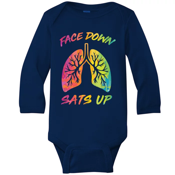 Face Down Sats Up Lungs Vintage Respiratory Therapist Rt Gift Baby Long Sleeve Bodysuit