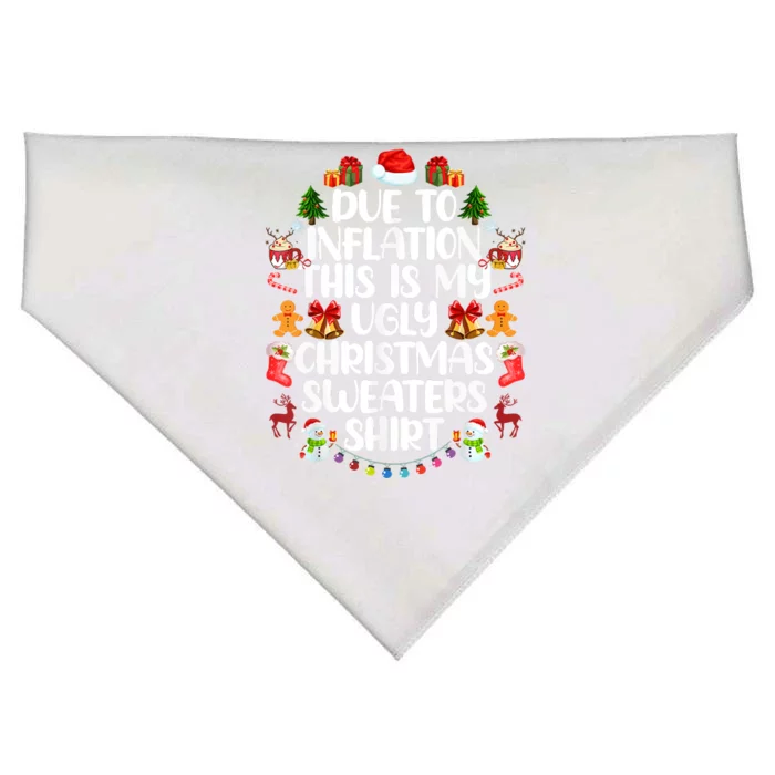 Funny Due To Inflation Ugly Christmas Sweaters USA-Made Doggie Bandana