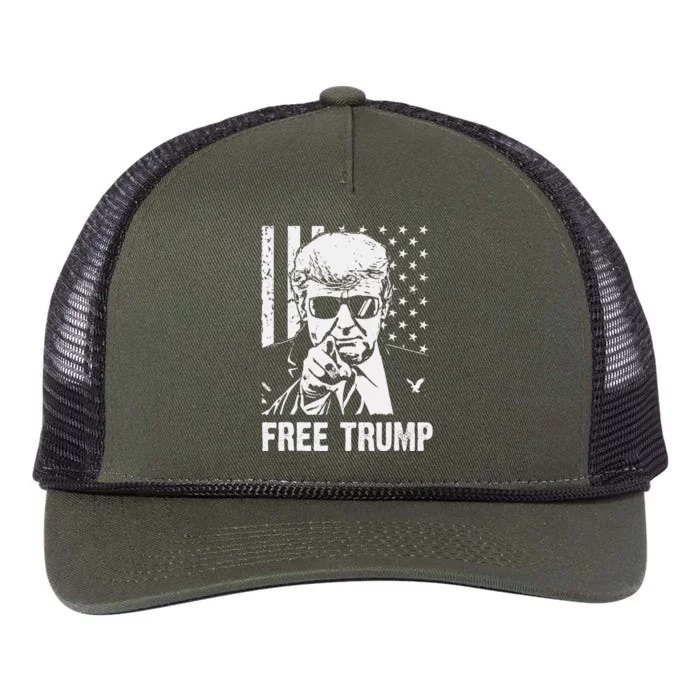 Free Donald Trump Republican Support Pro Trump American Flag Retro Rope Trucker Hat Cap