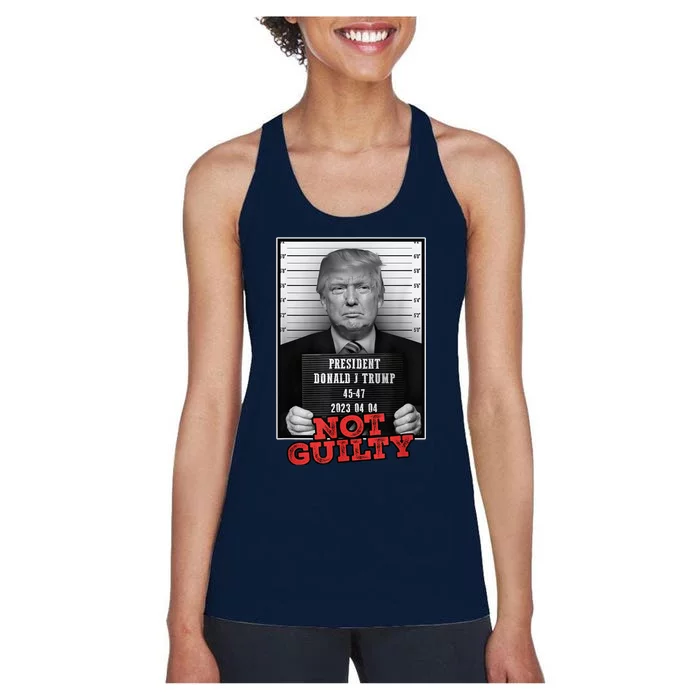 Funny Donald Trump Not Guilty Mug Shot, Free Trump 2024 Women's Racerback Tank