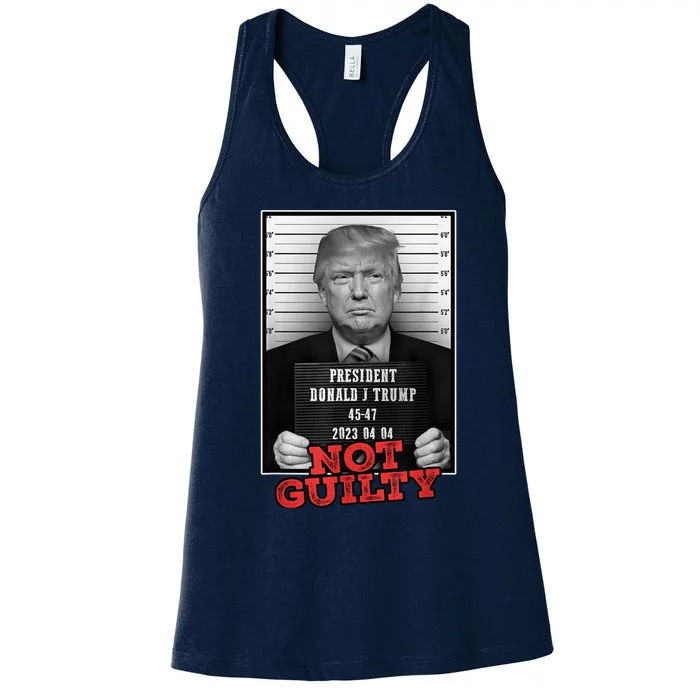 Funny Donald Trump Not Guilty Mug Shot, Free Trump 2024 Women's Racerback Tank