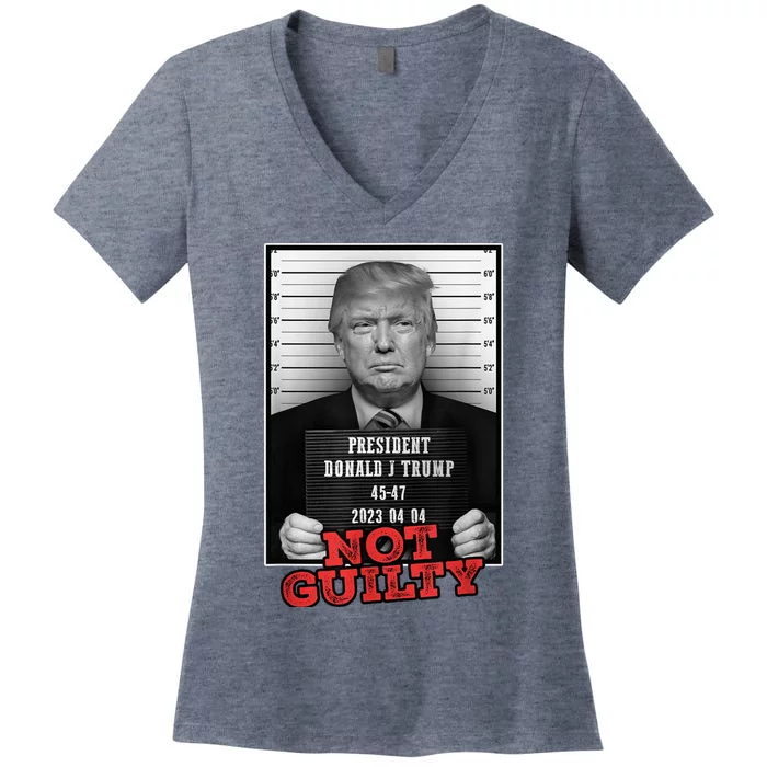 Funny Donald Trump Not Guilty Mug Shot, Free Trump 2024 Women's V-Neck T-Shirt