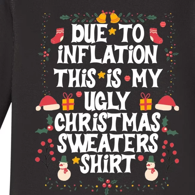 Funny Due To Inflation Ugly Christmas Sweaters Baby Long Sleeve Bodysuit