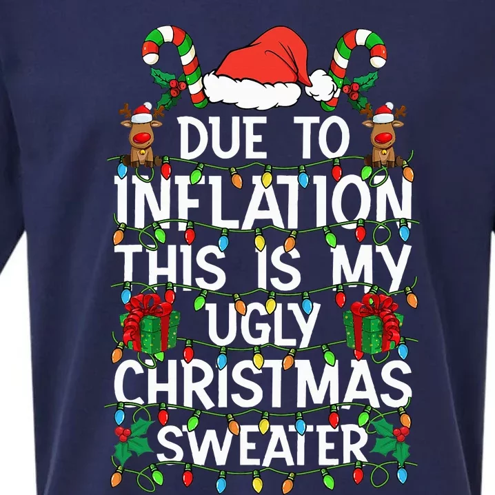 Funny Due To Inflation Ugly Christmas Sweaters Sueded Cloud Jersey T-Shirt