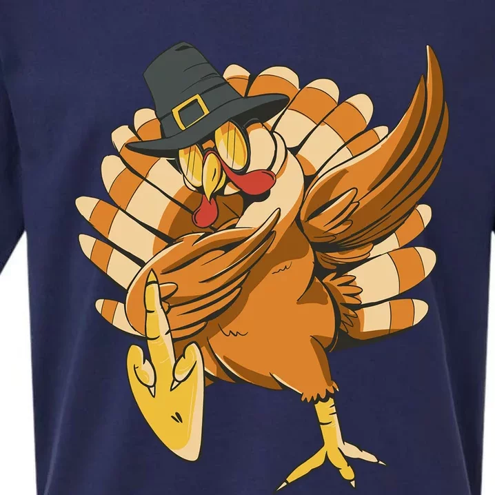 Funny Dabbing Turkey Adult Matching Thanksgiving Gift Sueded Cloud Jersey T-Shirt