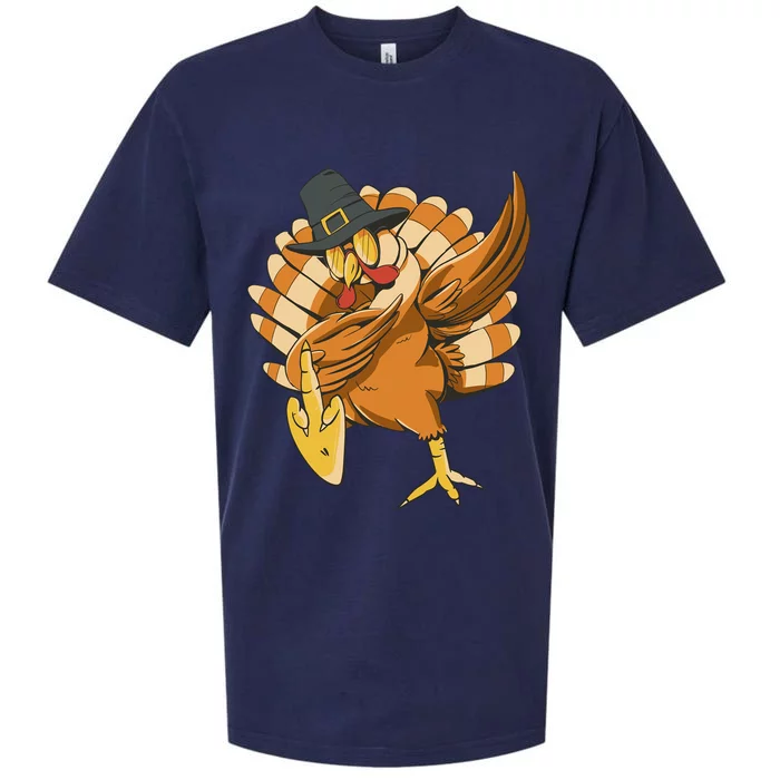 Funny Dabbing Turkey Adult Matching Thanksgiving Gift Sueded Cloud Jersey T-Shirt