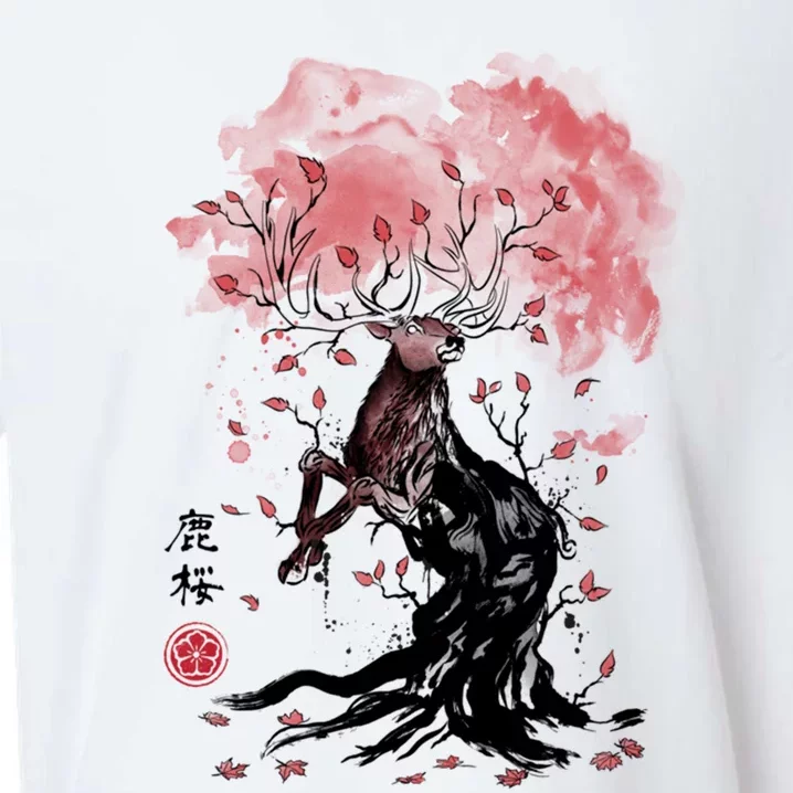 Fantasy Deer Tree Japanese Style Art Picture Painting Sueded Cloud Jersey T-Shirt