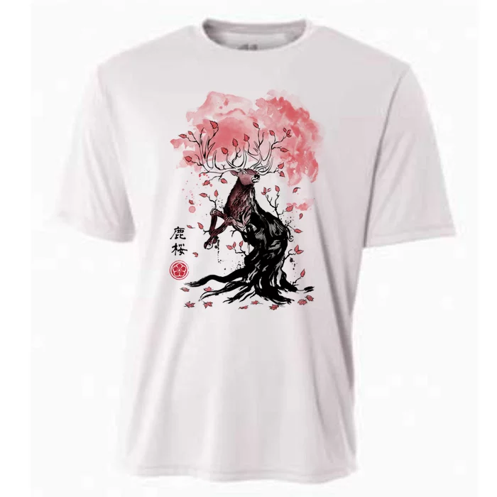 Fantasy Deer Tree Japanese Style Art Picture Painting Cooling Performance Crew T-Shirt