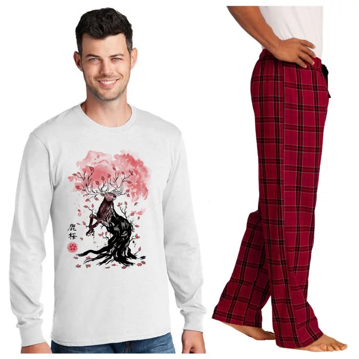 Fantasy Deer Tree Japanese Style Art Picture Painting Long Sleeve Pajama Set