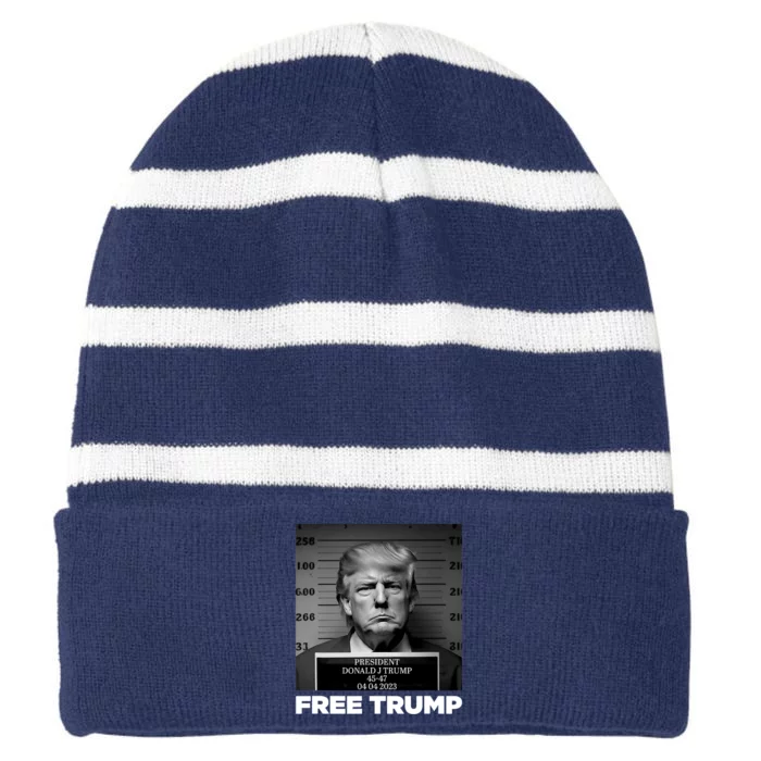 Free Donald Trump Mugshot Striped Beanie with Solid Band