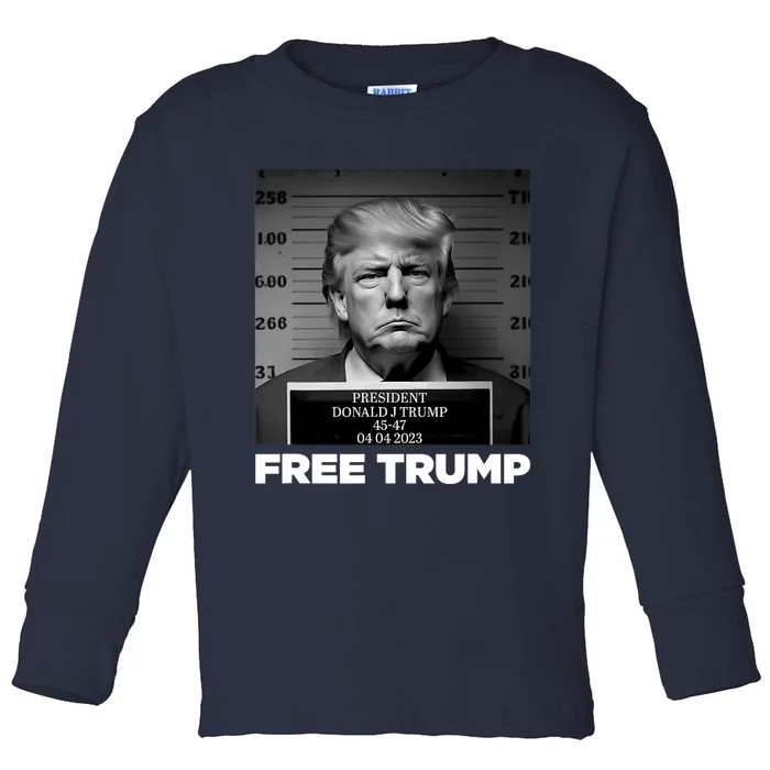 Free Donald Trump Mugshot Toddler Long Sleeve Shirt