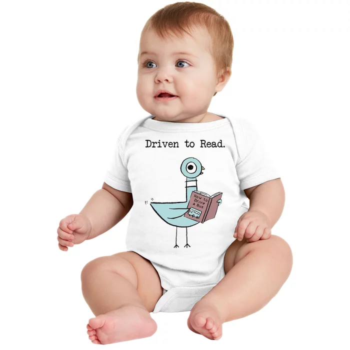 Funny Driven To Read Pigeon Library Reading Books Reader Funny Baby Bodysuit