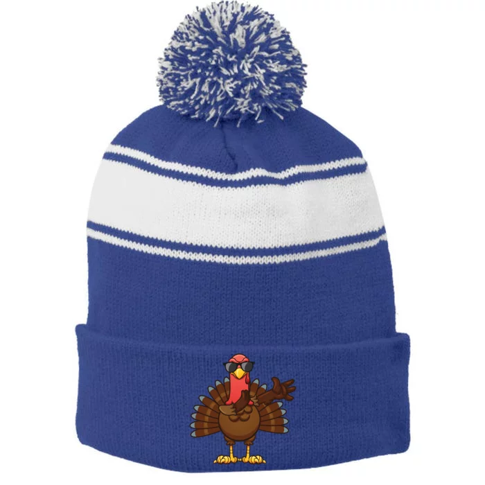 Funny Dabbing Turkey Dab Thanksgiving Day Gift Stripe Pom Pom Beanie