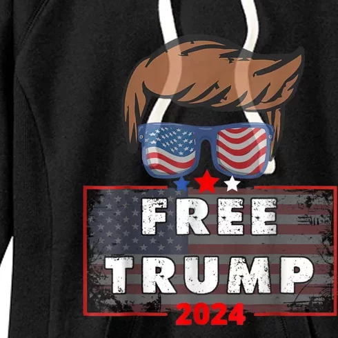 Free Donald Trump Republican Support Pro Trump American Flag Women's Fleece Hoodie