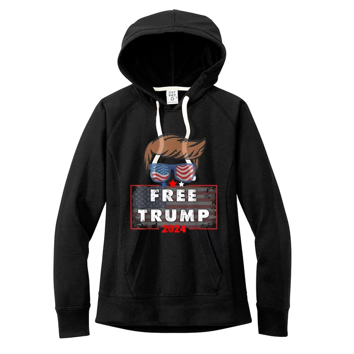 Free Donald Trump Republican Support Pro Trump American Flag Women's Fleece Hoodie