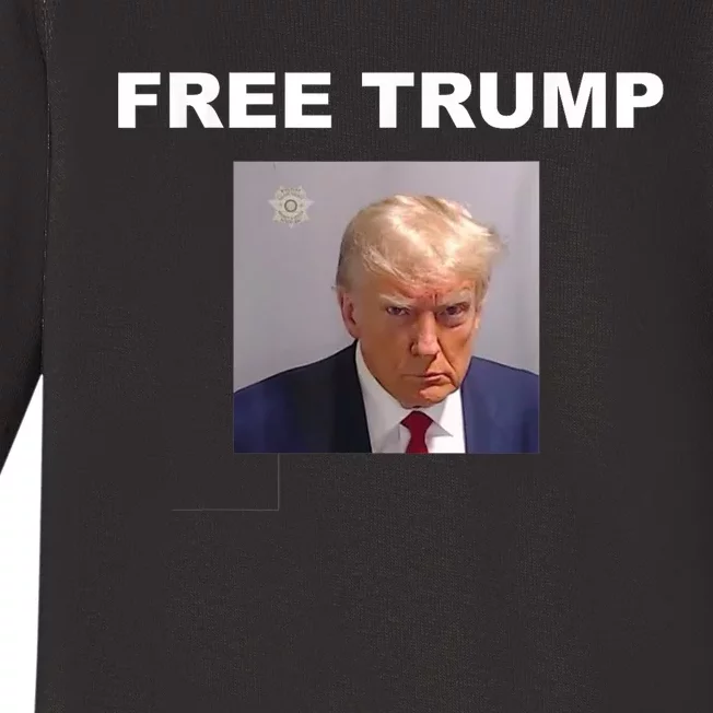 Free Donald Trump Mug Shot Republican President MAGA 2024 Baby Long Sleeve Bodysuit