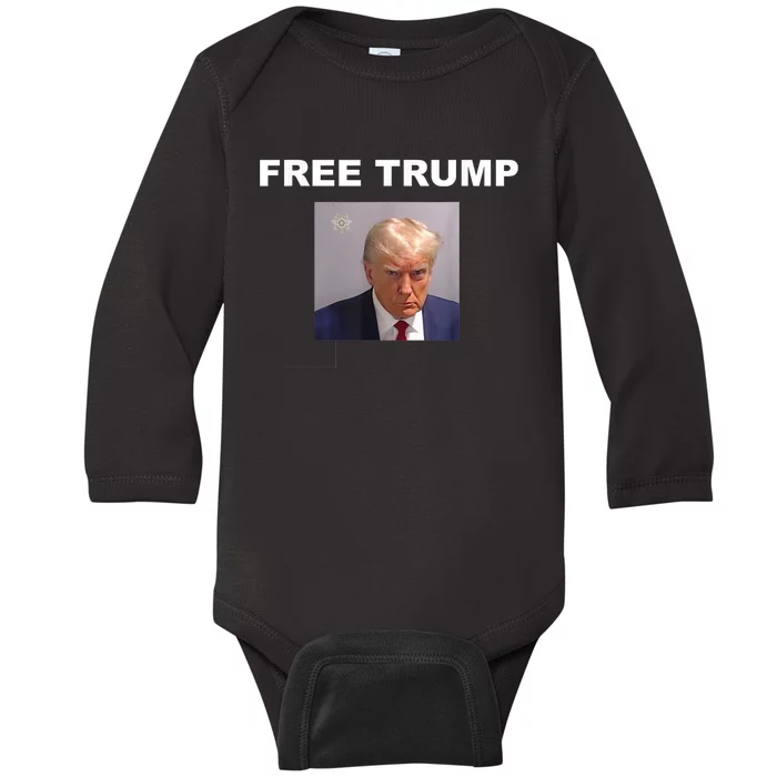 Free Donald Trump Mug Shot Republican President MAGA 2024 Baby Long Sleeve Bodysuit