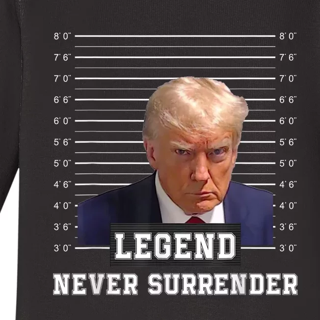 Free Donald Trump Mug Shot President Never Surrender Baby Long Sleeve Bodysuit