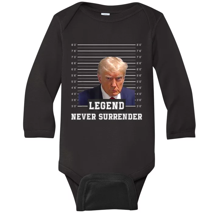 Free Donald Trump Mug Shot President Never Surrender Baby Long Sleeve Bodysuit