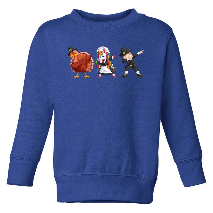 Funny Dabbing Turkey Unicorn Pilgrim Happy Thanksgiving Cute Gift Toddler Sweatshirt