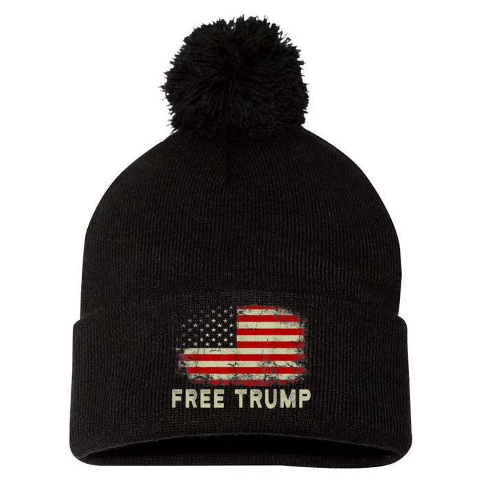 Free Donald Trump Republican Support Pro Trump American Flag Pom Pom 12in Knit Beanie